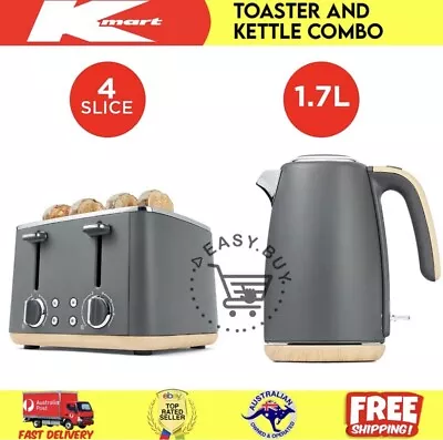 1.7L Jug Kettle And 4 Slice Toaster Combo Deal Stainless Steel Defrost Toaster • $122.99