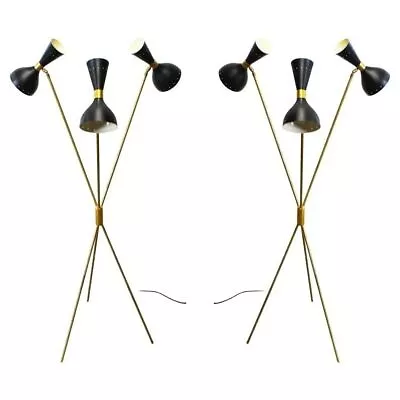 Handmade 1950s 1 Of 2 Italian Minimalist Design Brass Metal Floor Lamp • $909