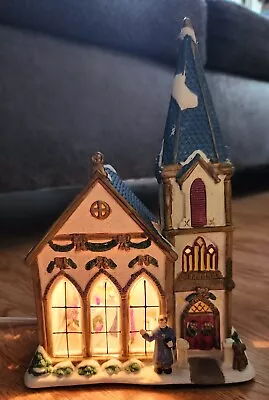 Vintage Porcelain Lighted Church - Trim A Home - St. Pauls Church On Christmas  • $18