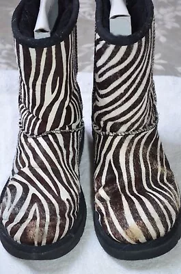 UGG Australia White/Black Zebra Classic Short Exotic Sheepskin Boots Size 8 • $69.99