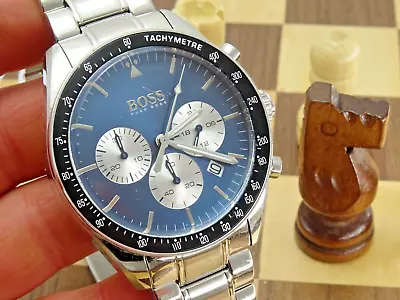 HUGO BOSS 44mm Man's Blue Dial Designer Bracelet Chronograph Wristwatch • £27