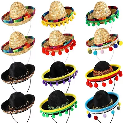 Mini Mexican Hats Headdress Sombrero Hat With Headband Fiesta Party Accessories • $2.67