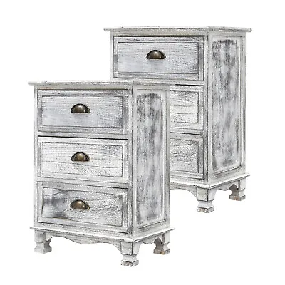 2x LaBella Bedside Table 3 Drawer Vintage Side Storage Cabinet Bedroom GREY • $159