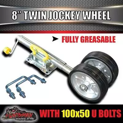 Twin 8  Jockey Wheel 1200kg Swing Up Solid Wheels + U Bolts Suit 100x50mm Frame • $112