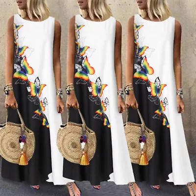 $25.07 • Buy ZANZEA Womens Summer Casual Sundress Butterflies Printed Hippie Bech Long Dress
