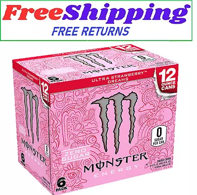 Monster Ultra Strawberry Dreams Sugar Free Energy Drink 12 Fl Oz 6 Pack • $14.59