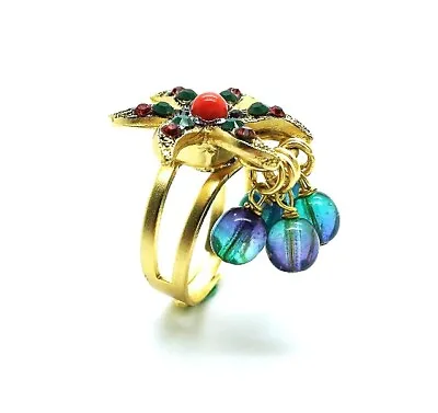 Mariana Ring Beautiful Red Green & Blue  Flower Shape Swarovski Crystals Lil... • $65