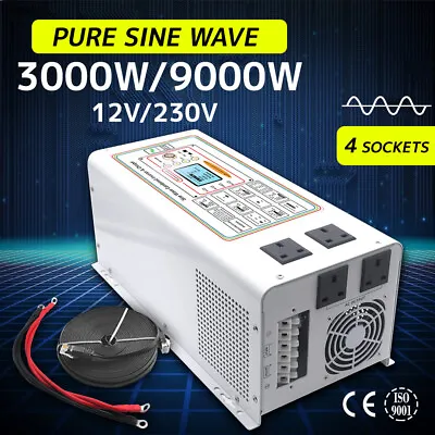 Pure Sine Wave 3000W 9000W Solar Power Inverter DC 12V To AC 240V RV UPS Charger • £449.99