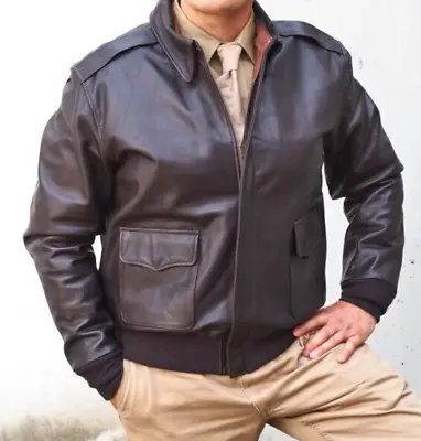 Cooper USA-Made Brown Goatskin Leather USN Bomber Jacket Size 42 Regular • $129