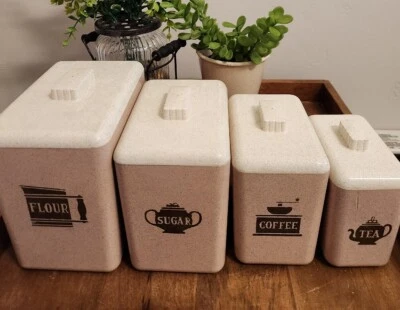$52.97 • Buy Vintage Set Of 4 Retro Nesting Pink Retro Design Canisters Plastic Nu-Dell USA