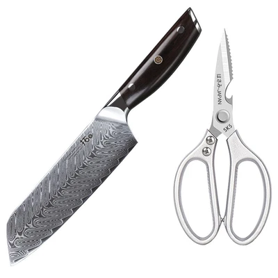 $89.99 • Buy Japanese 7inch Santoku Knife VG10 Damascus Steel + Kitchen Scissors Shears Set