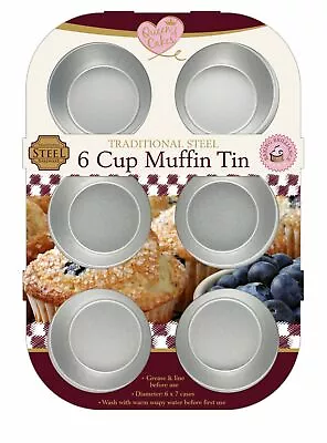 6 Cup Muffin Tin Cupcakes Yorkshire Puddings Traditional Steel • £8.95