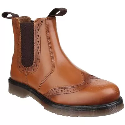 Mens Amblers Dalby Pull On Leather Brogue Dealer Ankle Boot Sizes 6 To 15 • £39.99