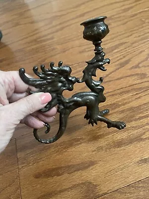 $23 • Buy Single Vintage Griffin Winged Dragon Cast Iron Candle Holder Gryphon ~5.5x5.5”