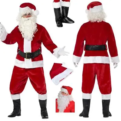 Deluxe Santa Claus Costume Father Christmas Suit Mens Fancy Dress Accessory • £8.99