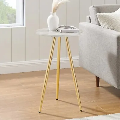 3 Scandi Style Gold Metal Legs Marble Look Wood Top End Side Table Sofa Accent • £24.99