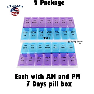 Weekly Pill Box Organizer Twice A Day 7 Day AMPM Organizer Case Medicine 2 Pack • $6.45