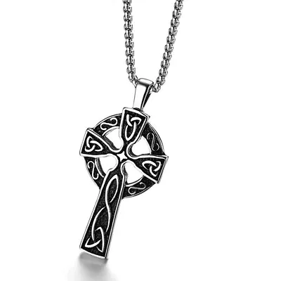 Mens Stainless Steel Irish Celtic Knot Pendant Cross Necklace Silver DEZILOO  • $8.60