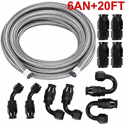 6/8/10AN Stainless Steel PTFE Fuel Line 20ft 10 Fittings Hose Kit E85 Silver • $53.99