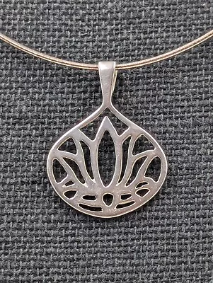 Vintage Sterling Silver Lotus Flower Blossom Pendant 16  Thin Omega Necklace • $44.99