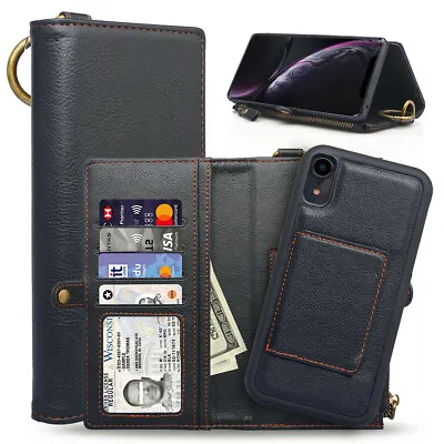 $39.99 • Buy IPhone 7 8 Plus Case, RFID Blocking 100% Genuine Leather Wallet Card Slot Strap