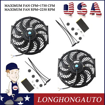 2 X 12  Inch Radiator Engine Cooling Fan W/ Mount Kit Universal Slim Pull & Push • $29.90