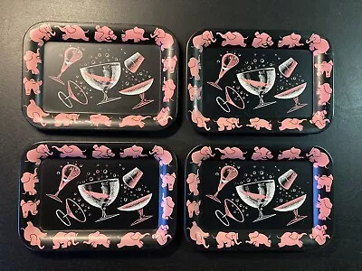 4 Vintage Hazel Atlas Metal Tip Trays Pink Elephants & Cocktails MCM Barware • $39.99