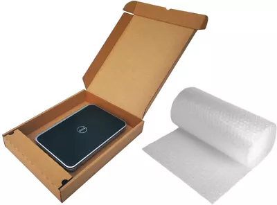 LAPTOP SHIPPING BOX & CHARGER LOCKER STRONG CARDBOARD 51x38x7cm + 3m BUBBLE WRAP • £8.59