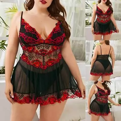 £5.59 • Buy Plus Size Women Sexy Lace Lingerie Dress G-String Babydoll Nightwear Sleepwear