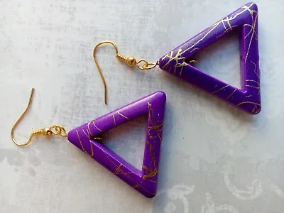 Geometric Triangle Earrings 80s CHOOSE Purple Red & Gold-drizzle 70s 90s Party • £3.99
