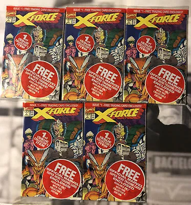 SET OF 5 1991 X-FORCE #1 W CARDS DEADPOOL ROOKIE  Factory Sealed B17 • $32.23