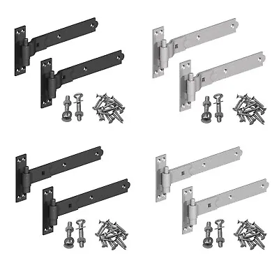 Hook And Band Hinges Pair With Fixings Gate Barn Cranked Straight Heavy Duty • £13.99