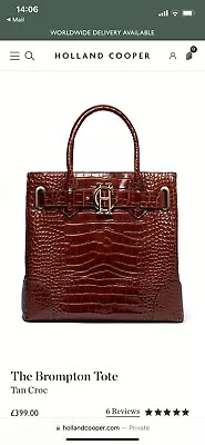 Holland Cooper Tan Croc Style Tote Bag With Gold Detailing  (Real Leather) • £150