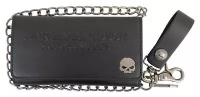 Harley-Davidson Mens Skull Medallion Core Biker Tri-Fold Tall Wallet COREM03-BLK • $84.95