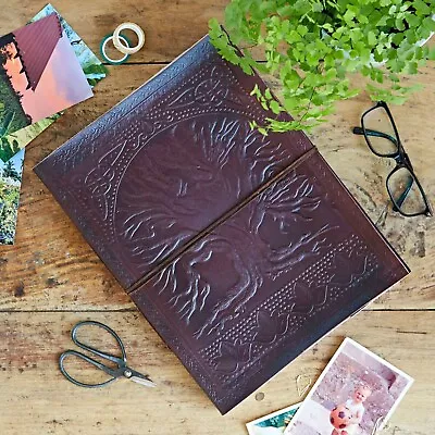 Tree Of Life Embossed Leather Photo Album Scrapbook Sketchbook Handmade • £42.95