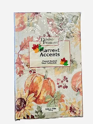 NOS Fall Thanksgiving Holiday Flannel Backed Vinyl Table Cover 52 X70  Pumpkins • $8.99