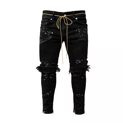 Casual Mens Ripped Distressed Skinny Jeans Denim Pants Stretch Slim Fit Trousers • $30.99