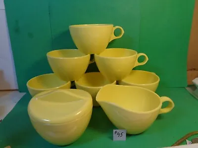 Cream & Sugar Bowl W/6 Cups Yellow Melmac Windsor (Used/EUC) • $39.99