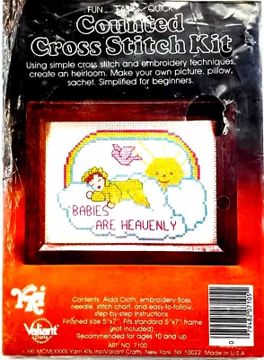 Valiant Crafts Vtg 1973 Cross Stitch Kit BABIES ARE HEAVENLY Stitchery • $16