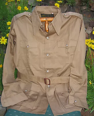 Vtg HUNTING WORLD NYC Safari Bush Jacket BROWN 42 - Epaulets NOS - BROKEN BUTTON • $55