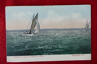 Antique Photo Postcard Lake Champlain Sailing Yacht Hotel Champlain New York • $5