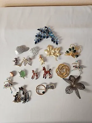 Brooch/Pins Lot  Of 18 Vintage Assorted Animals Leaf Styles Most Unsigned • $26