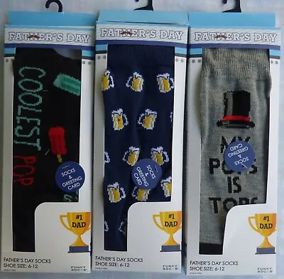 Fathers Day Men's Crew Socks - Funky Socks  -  Choose Design With Greeting Card • $9.99