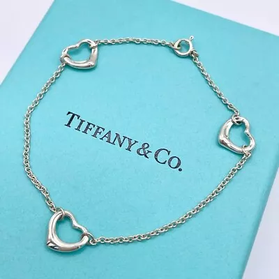 Tiffany & Co. Three 3 Open Heart Bracelet Elsa Peretti Sterling Silver 925 Used • $154.44