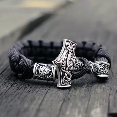  Viking Mjolnir Bracelet Thor's Hammer Wristband Paracord. Any Size. Handmade • £10.95