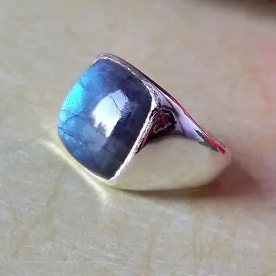 Solid 925 Sterling Silver Natural Blue Labradorite Gemstone Mens Ring Jewelry • $49.99