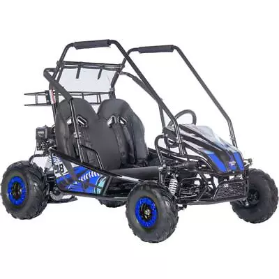 MotoTec Mud Monster XL Kids Gas 212cc 2 Seat Go Kart Full Suspension - Blue • $1524