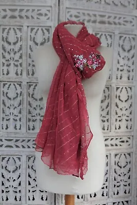 Corally Pink Sequinned Vintage Silk Chiffon Dupatta SKU19169 • £28.99