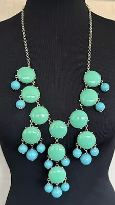 J Crew Long Blue Green Bubble Drop Gold Tone Statement Necklace 27-28” • $20.99