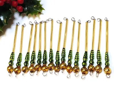 Mercury Glass Bead Garland Icicles 15 Vtg Christmas Ornaments Green Gold B3 • $25.77